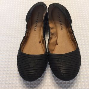 Lucky Brand Aztec Woven Leather Black Flats